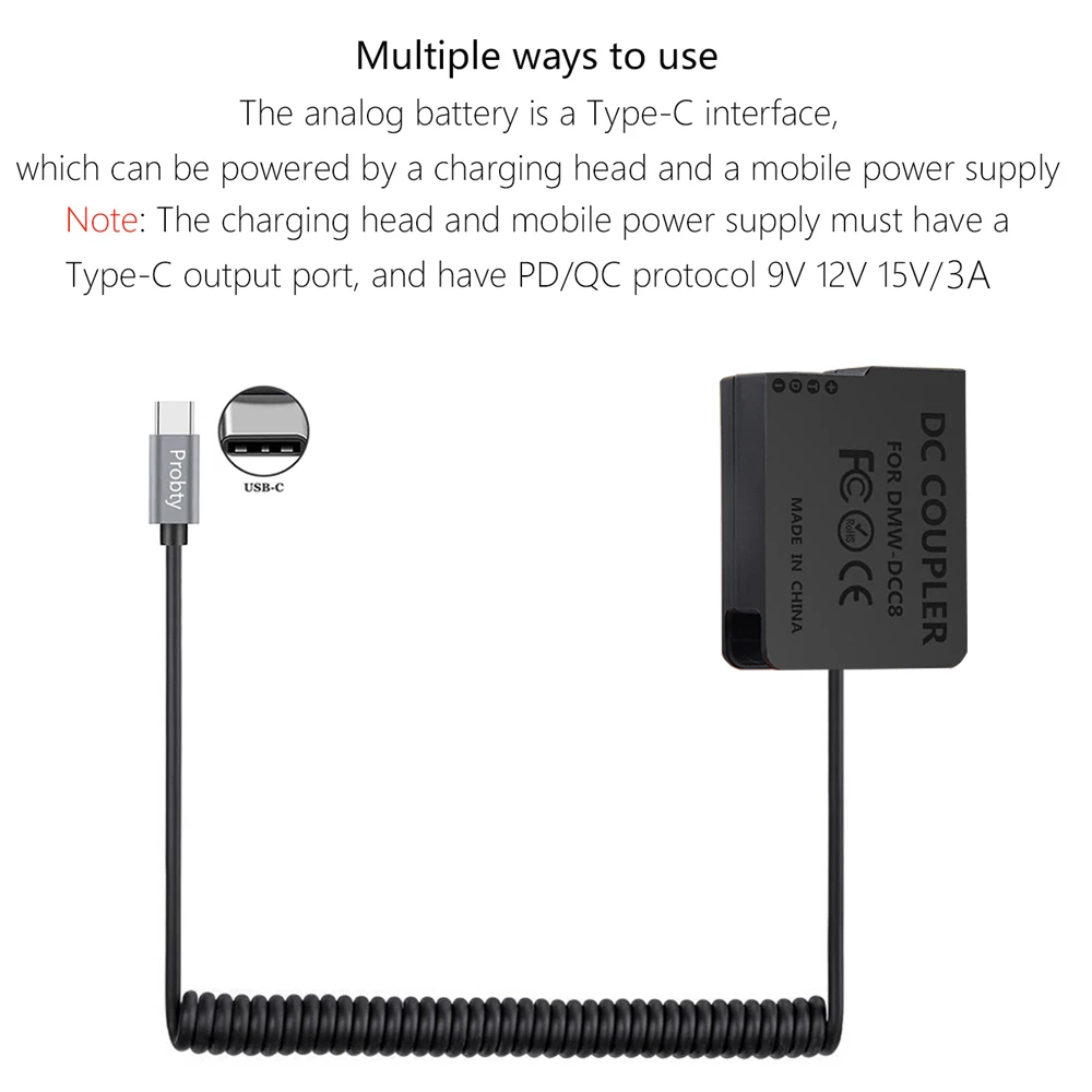 PD20W USB-C a DMW-DCC8 DMW-BLC12 batería simulada para Panasonic DMC-FZ300 DMC-FZ330 DMC-FZ2000 DMC-FZ2500 DC-FZ10002 DC-FZ1000 II - imagen 5