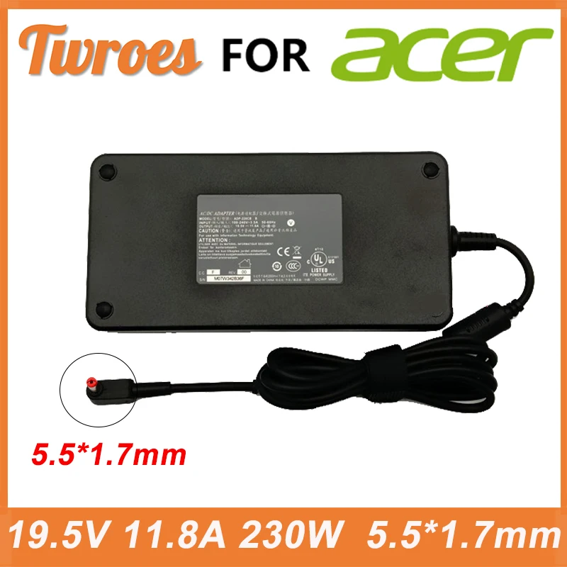 230W 19,5 V 11.8A 5,5*1,7mm cargador/adaptador de CA para ordenador portátil para Acer N17C1 N1812 N18W3 N20C1 NITRO 5 AN517-41 PREDATOR ADP-230CB B