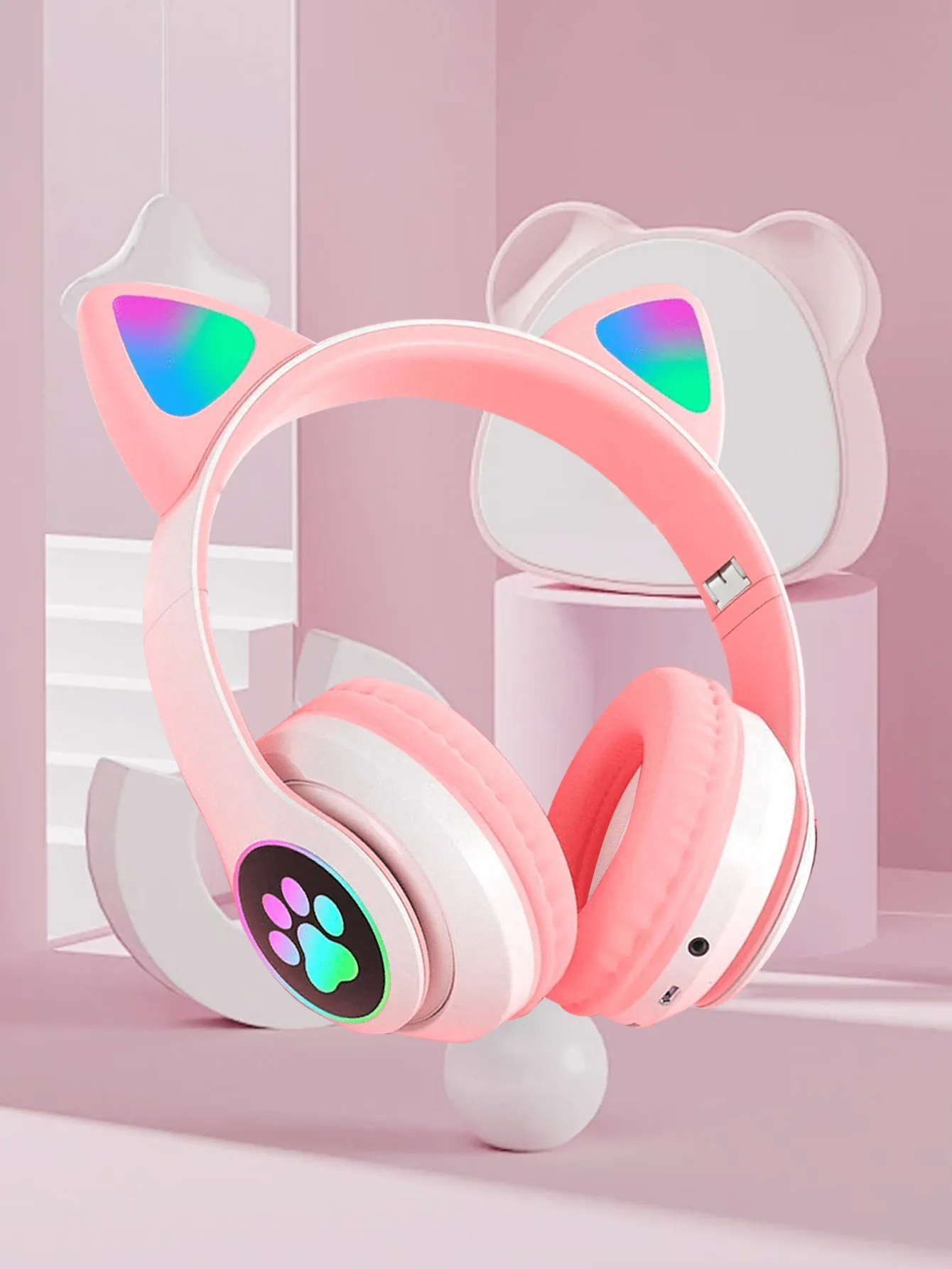 Auriculares inalámbricos para juegos, audífonos de largo alcance, baja latencia, con luz de Pata de Gato y Oreja de gato - imagen 3