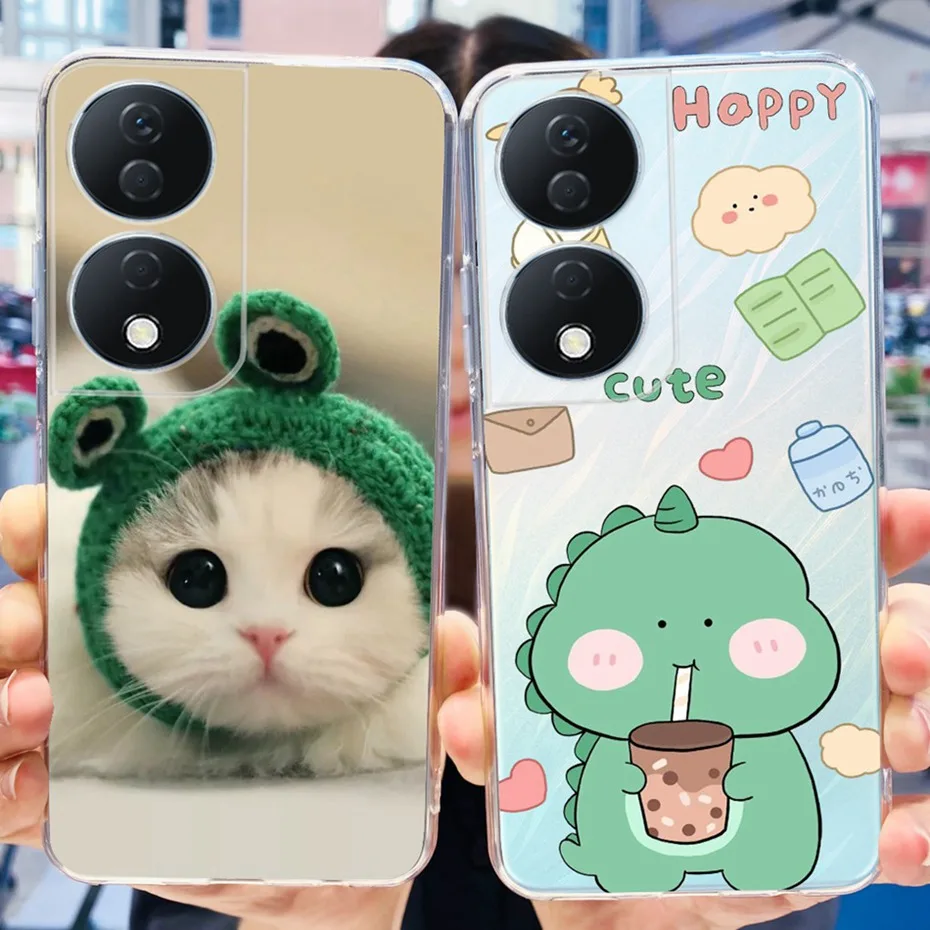 Funda para Honor X7b 2023, carcasa trasera de TPU de silicona suave, Gato bonito, dinosaurio pintado, parachoques de teléfono para Honor X7b X 7B 4G CLK-LX1 LX3