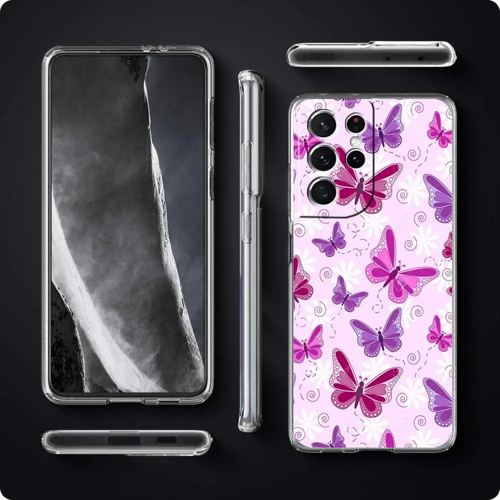 Funda de teléfono a prueba de golpes de cristal de mariposa para Samsung Galaxy S23 Ultra S22 5G S20 S21 FE 5G S10E S9 S8 S10 Plus, funda transparente suave - imagen 3