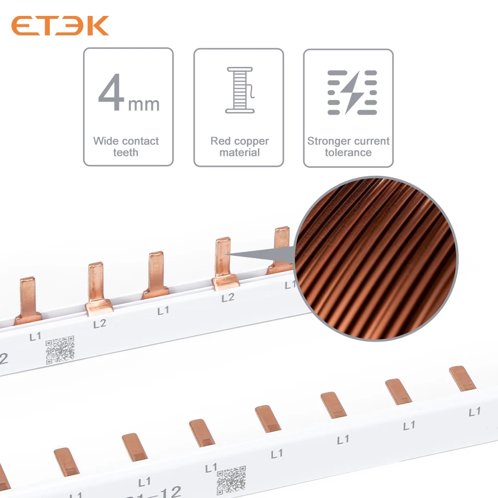 Barra colectora eléctrica de cobre ETEK, 1P/2P, tipo Pin/horquilla, 12 vías, 8 vías, 6 vías para terminales de peinado de conector MCB 63A EKBB1 - imagen 5