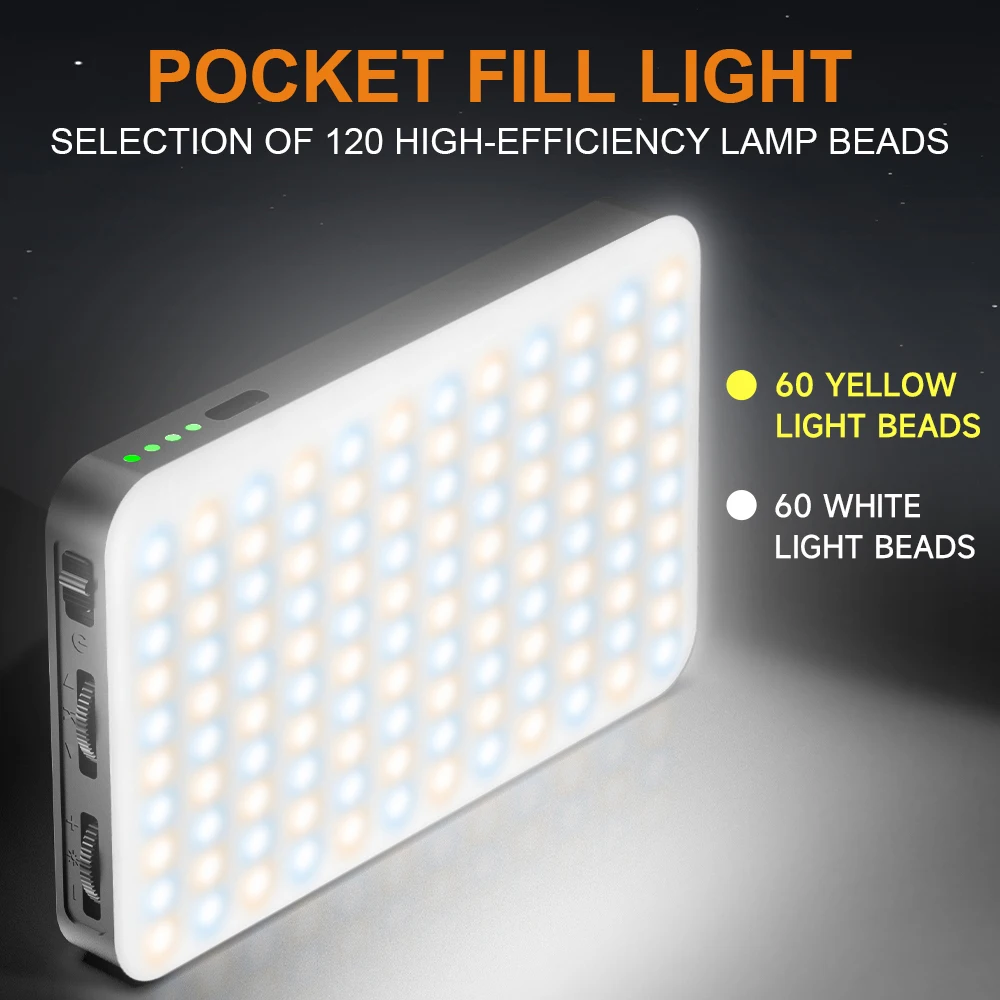 Luz portátil para Selfie, luz de relleno para teléfono, 3000mAh, recargable, luz para fotografía y vídeo, 120 LED, 2500K-9000K, regulable para Vlog en vivo