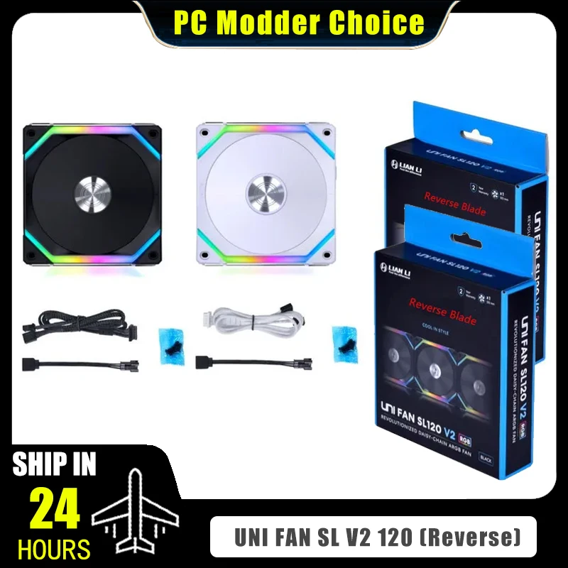 LIAN LI UNI FAN SL V2 SL120V2 Hoja inversa 10% Rendimiento Versión mejorada Ventilador RGB, paquete único, negro/blanco