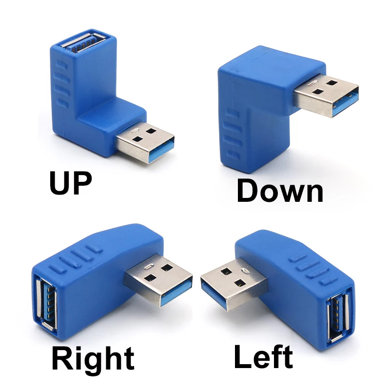 Conector USB 3,0, convertidor Vertical de 90 grados, izquierda, derecha, arriba y abajo, tipo A, macho A hembra, M/F, negro/azul - imagen 2