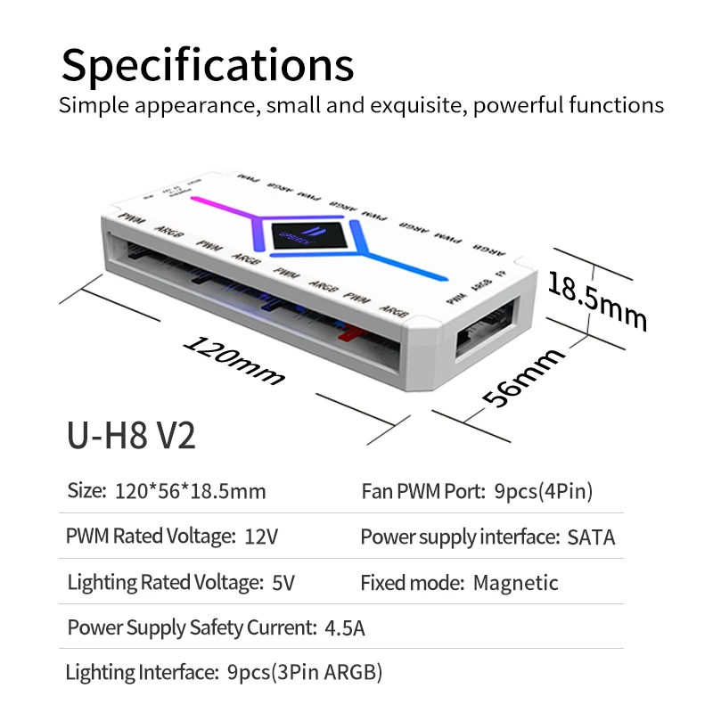 Hub ventiladores ARGB PWM magnético UPSIREN U-H8 con control magnético - imagen 2
