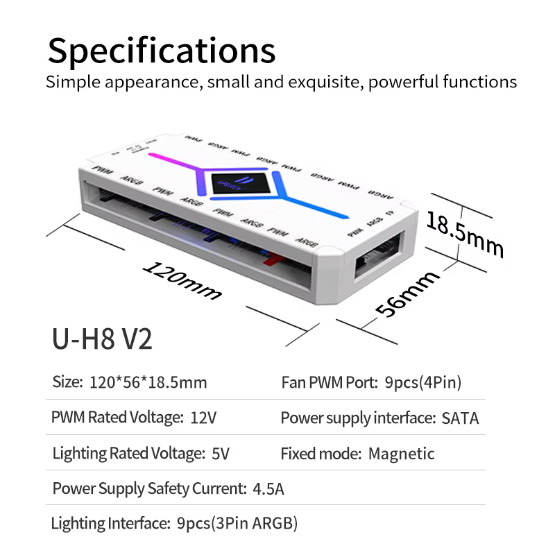 Hub ventiladores ARGB PWM magnético UPSIREN U-H8 con control magnético - imagen 2