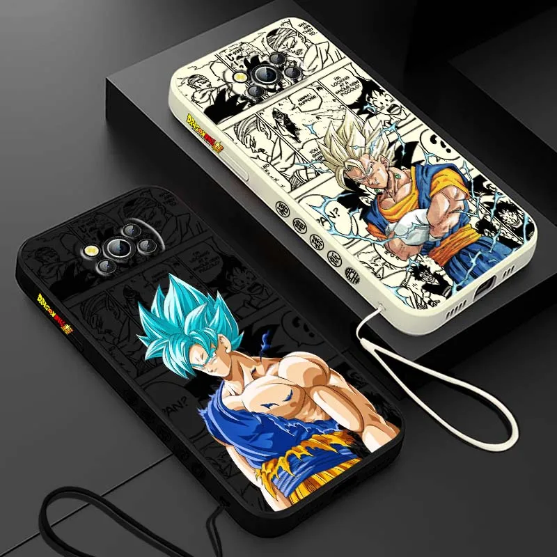 D-Dragon Ball Art Goku Saiyan para Xiaomi Poco X6 X5 X4 X3 M6 M5 M3 F6 F5 F4 F3 GT Pro 5G cubierta de la caja del teléfono de cuerda izquierda líquida