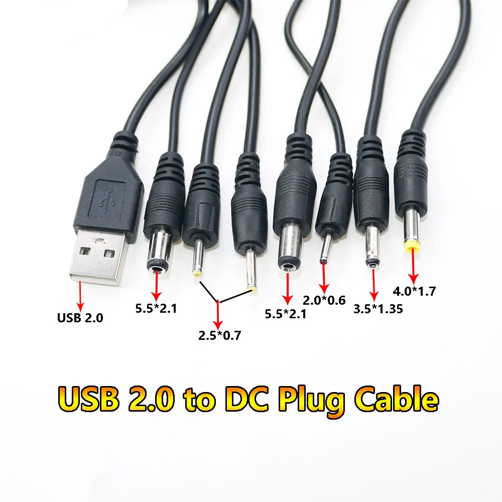 Conector de Cable de alimentación de barril de CC, 1 piezas, puerto USB a 5,5x2,1mm, 2,0x0,6mm, 2,5x0,7mm, 3,5x1,35mm, 1,7mm x 4,0, 5,5x2,1mm, 5V