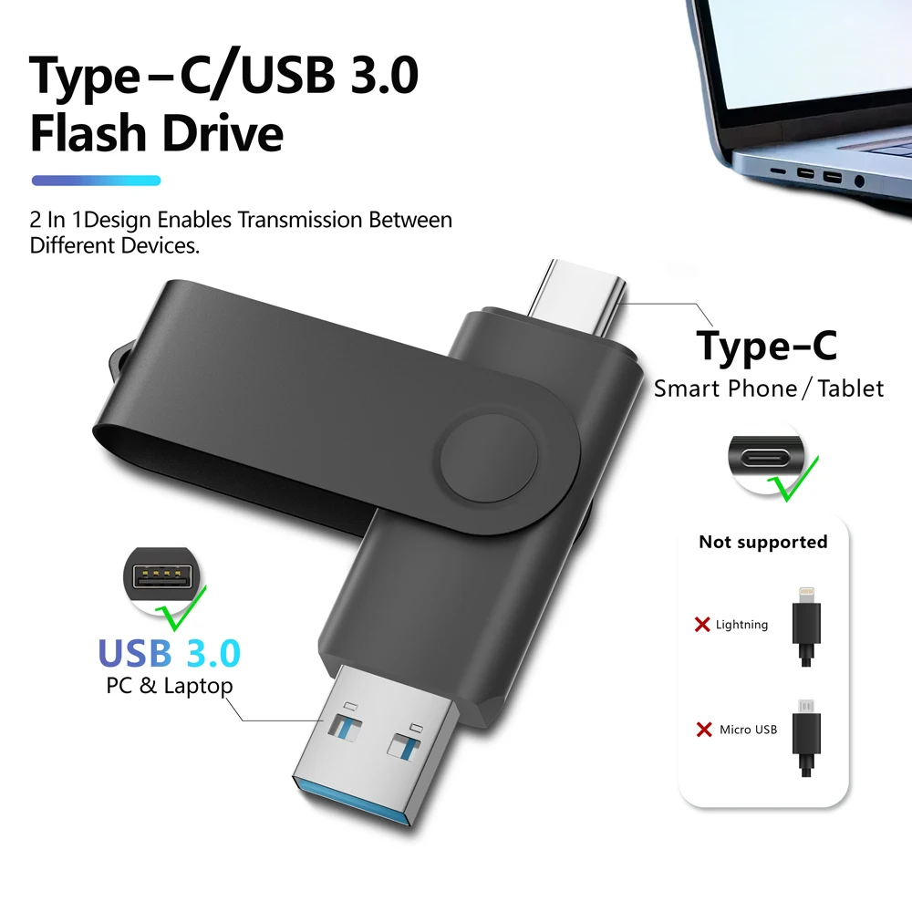 100 Uds TYPE-C unidad Flash USB3.0 128GB regalos de navidad Pen Drive 64GB logotipo personalizado gratis memoria Stick 32G capacidad Real U disco 16G - imagen 2