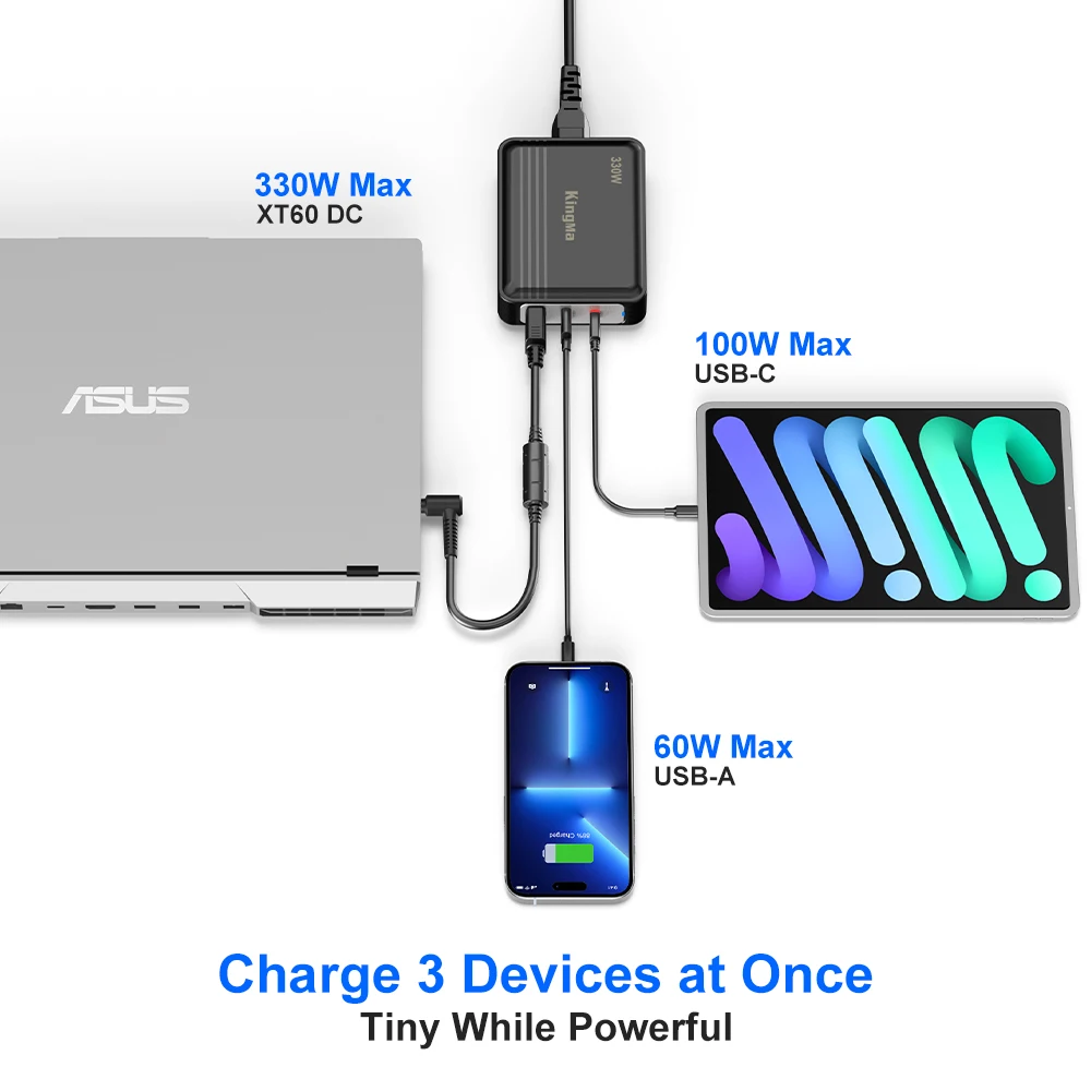 Cargador de ordenador portátil GaN de 330W, adaptador de escritorio para ordenadores portátiles Asus Gaming, Compatible con FX50/FX53/ZX50/K550/N550/A550/N551/FX63 - imagen 4