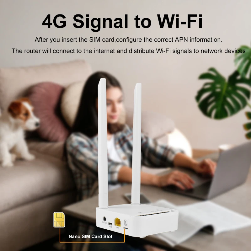 Enrutador KuWFi Mini CAT4 LTE, enrutador WiFi inalámbrico de 2,4 Ghz, módem 4G con puerto Ethernet, ranura para tarjeta SIM, antenas 5dBi compatibles con 10 usuarios - imagen 5