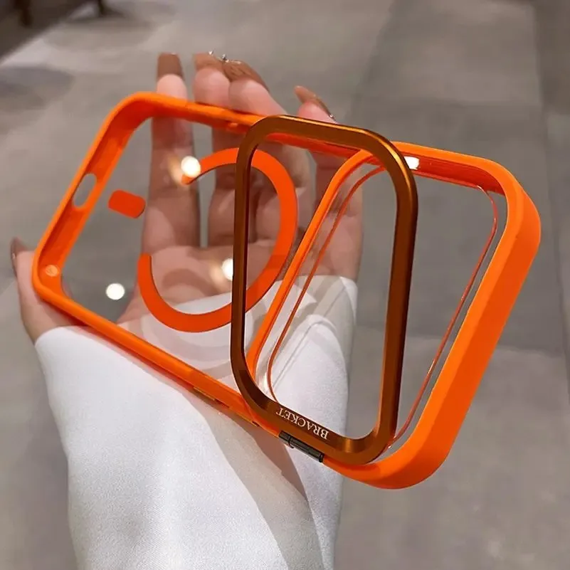 Funda de teléfono con soporte de lente magnética Magsafe de lujo para iPhone 17 16 15 14 13 12 Pro Max Plus, fundas de carga inalámbrica con cordón de aire, funda para iphone 17 16 15 pro max - imagen 4