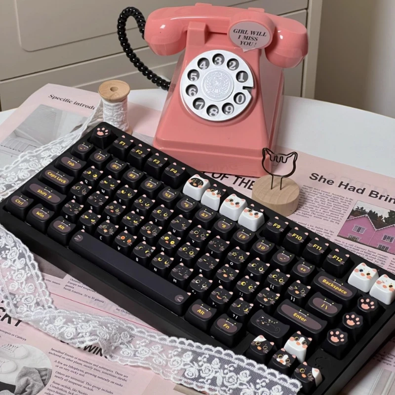 Juego de teclas con tema de gato negro, sublimación PBT personalizada, perfil MOA, bonita tapa de teclado para teclado mecánico, accesorios de regalo - imagen 4