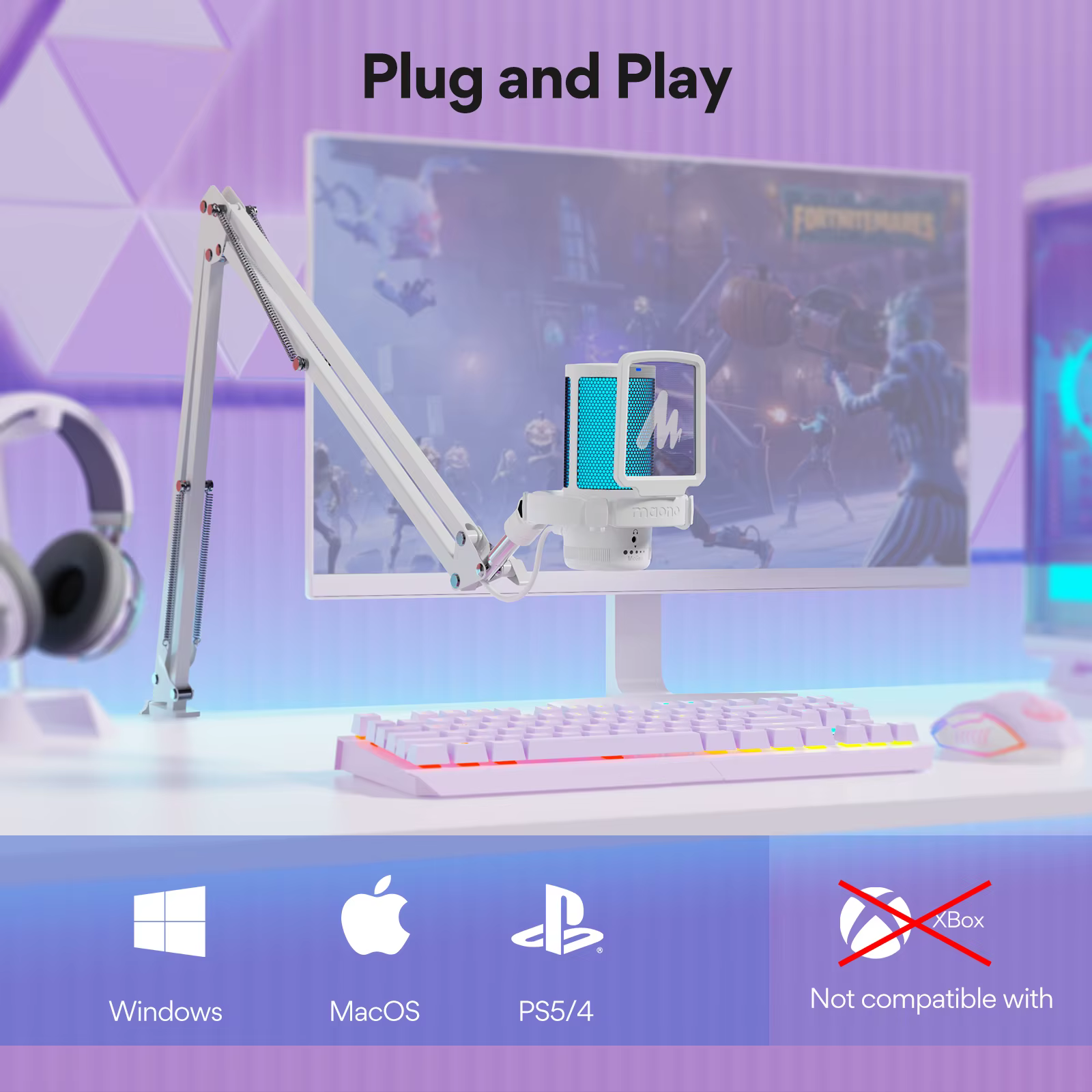 Micrófono Gamerwave DGM20S USB RGB Cancelación Ruido Silencio Un Toque - imagen 4