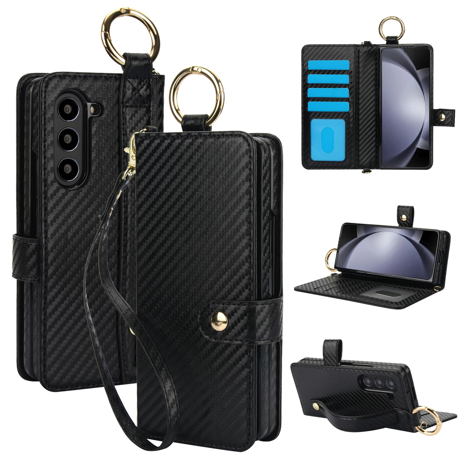 Para Samsung Galaxy Z Fold 7 6 5 4 3 5G cordón cruzado Funda de cuero tipo billetera para tarjetas cuerda para la muñeca funda con soporte abatible con ranura para bolígrafo - imagen 2