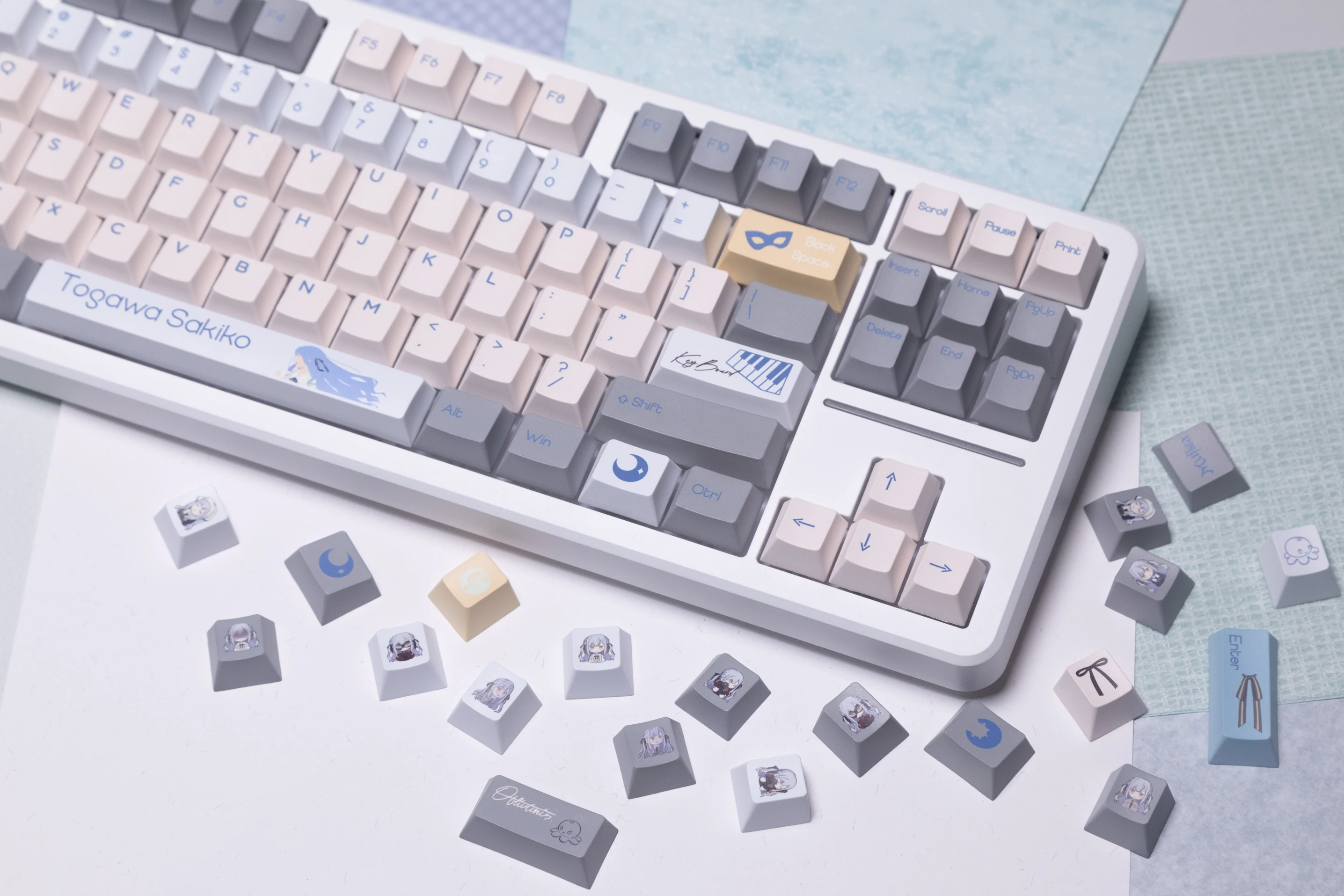 Juego de teclas con tema azul MyGo Mujica, sublimación PBT, teclas originales personalizadas hechas a mano para teclado mecánico, accesorios de regalo - imagen 5