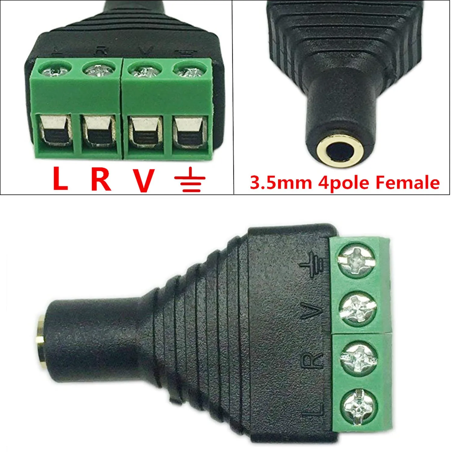 Conector chapado en oro de 3,5mm hembra, enchufe de 4 polos a tornillo AV, adaptador de Terminal Balun de Audio y vídeo para auriculares, 10 Uds. - imagen 3