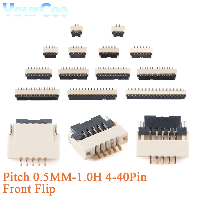 10 Uds conector frontal FFC/FPC Clamshell 0,5 MM paso dorado 1.0H 4-40P Cable plano doble conexión enchufe cinta Flexible