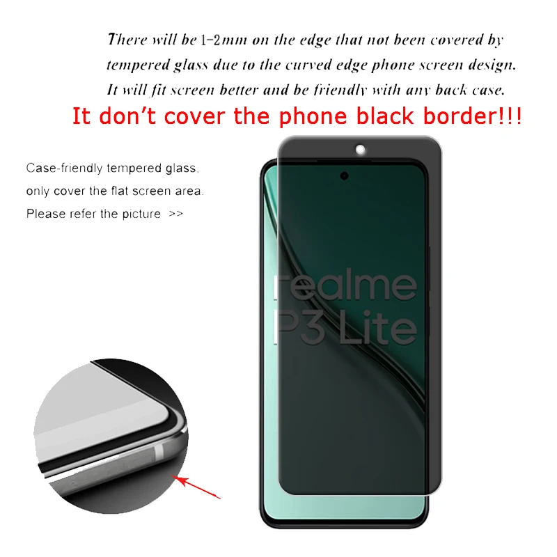 6 en 1 para Realme P3 Lite vidrio OPPO Realme P3 Lite vidrio templado 9H Anti-espía privacidad Protector de pantalla de teléfono para Realme P3 Lite - imagen 2