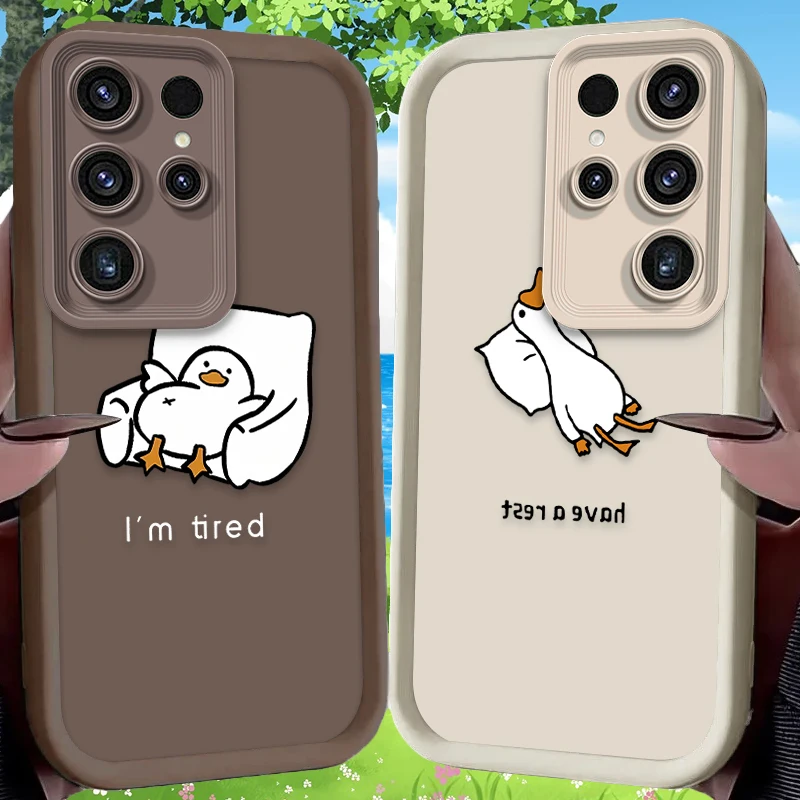 Preciosa funda blanda de pato de dibujos animados para Samsung Galaxy S24 S23 S25 Ultra S22 S21 Plus FE A56 A36 A26 A16 A06 A15 A25 A35 A55 5G