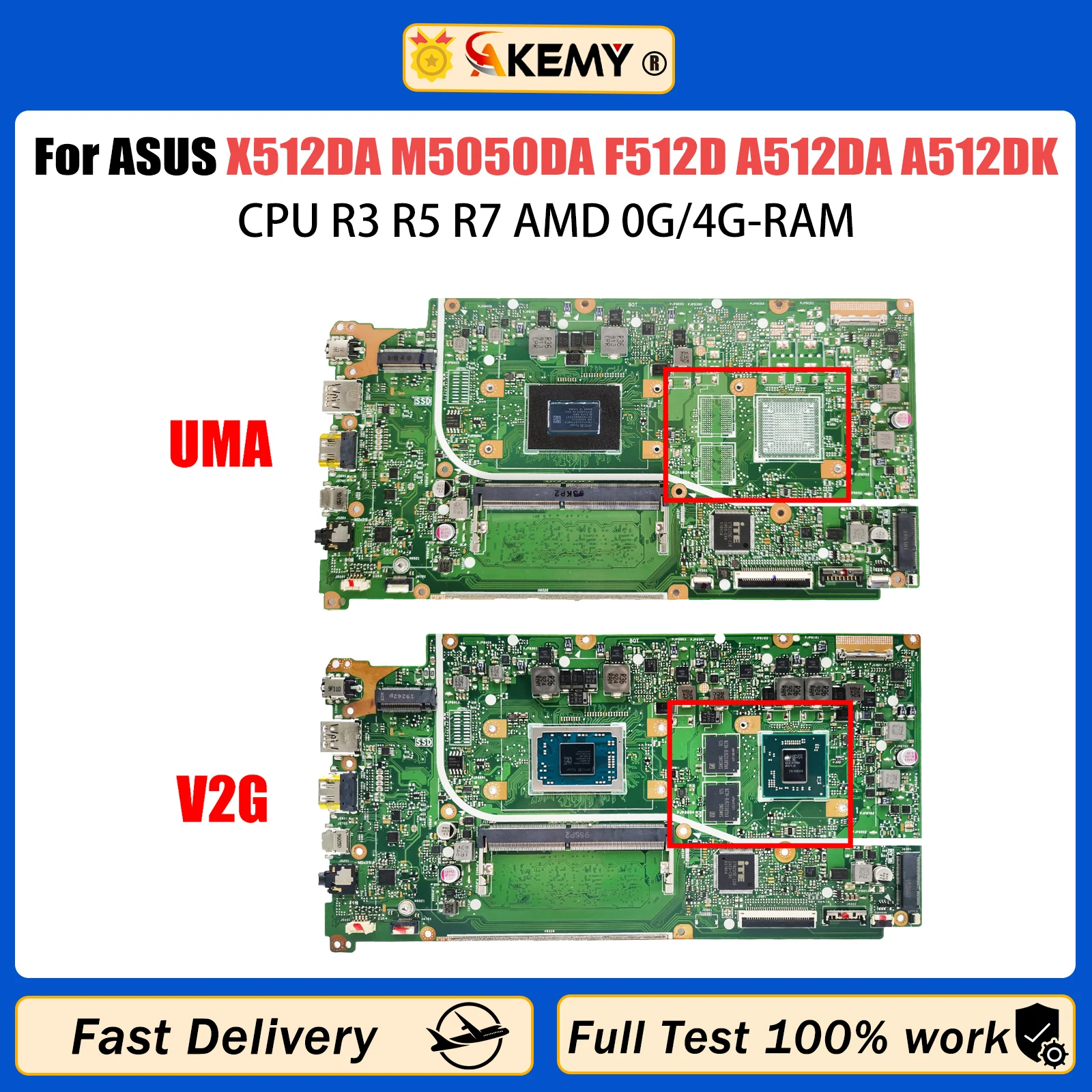Placa base para ordenador portátil AKEMY X512DA X512DK S512DA X712DA X712DA X712DA X712DA X712DK R3 R5 R7 4GB 30PIN