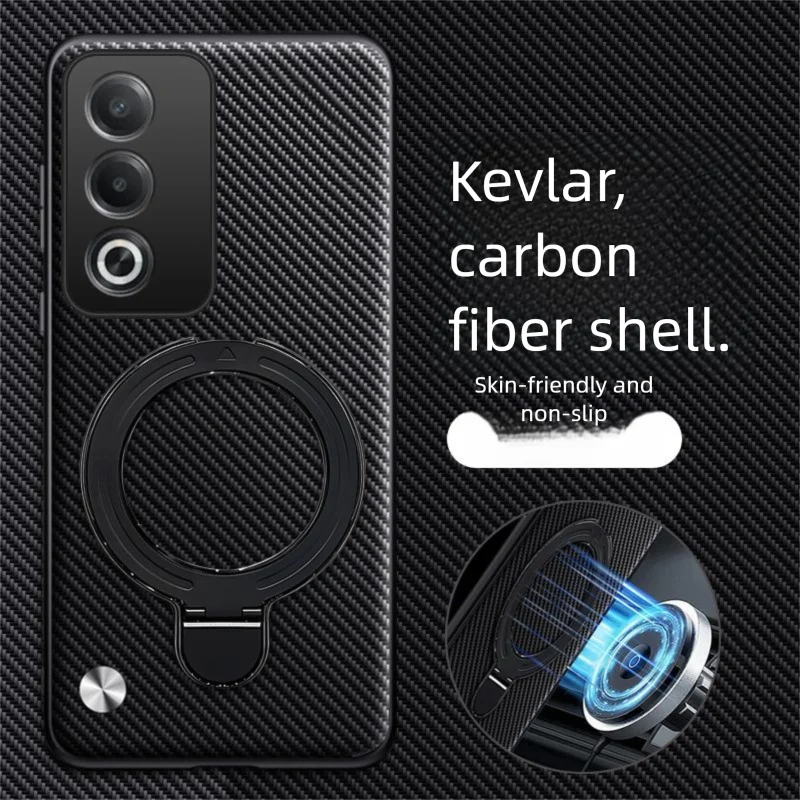 Para OPPO A80 5G funda dura de fibra de carbono PU con soporte de anillo funda protectora trasera magnética para OPPO A80 5g carcasa de teléfono
