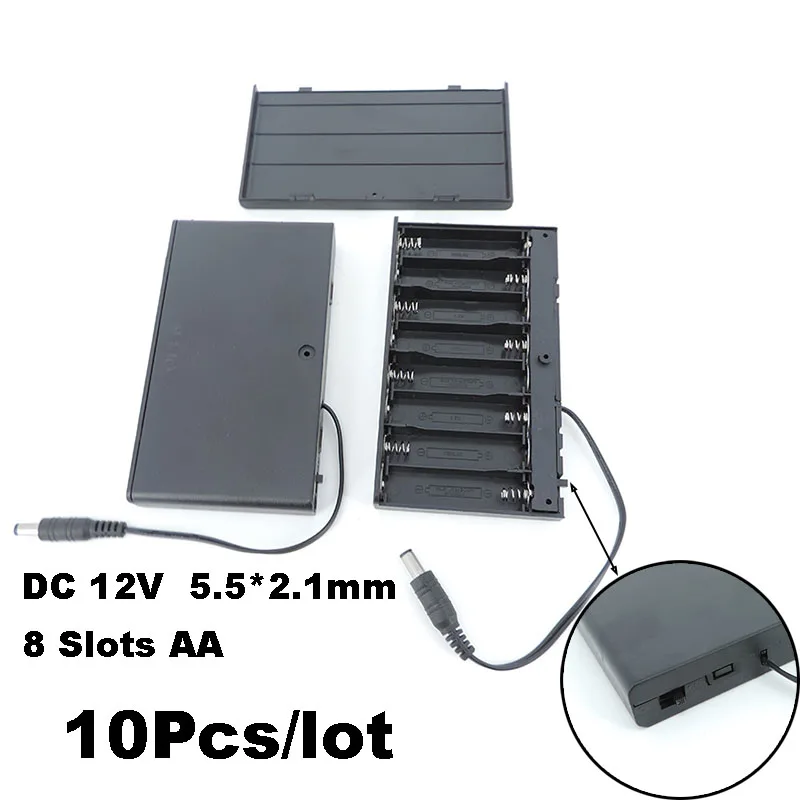 Caja de soporte para batería AA de 10x12V, 8 puertos, con interruptor de encendido/apagado, soporte AA de 1,5 V, cable de 2 pines CC, cable conector de 5,5x2,1mm - imagen 2