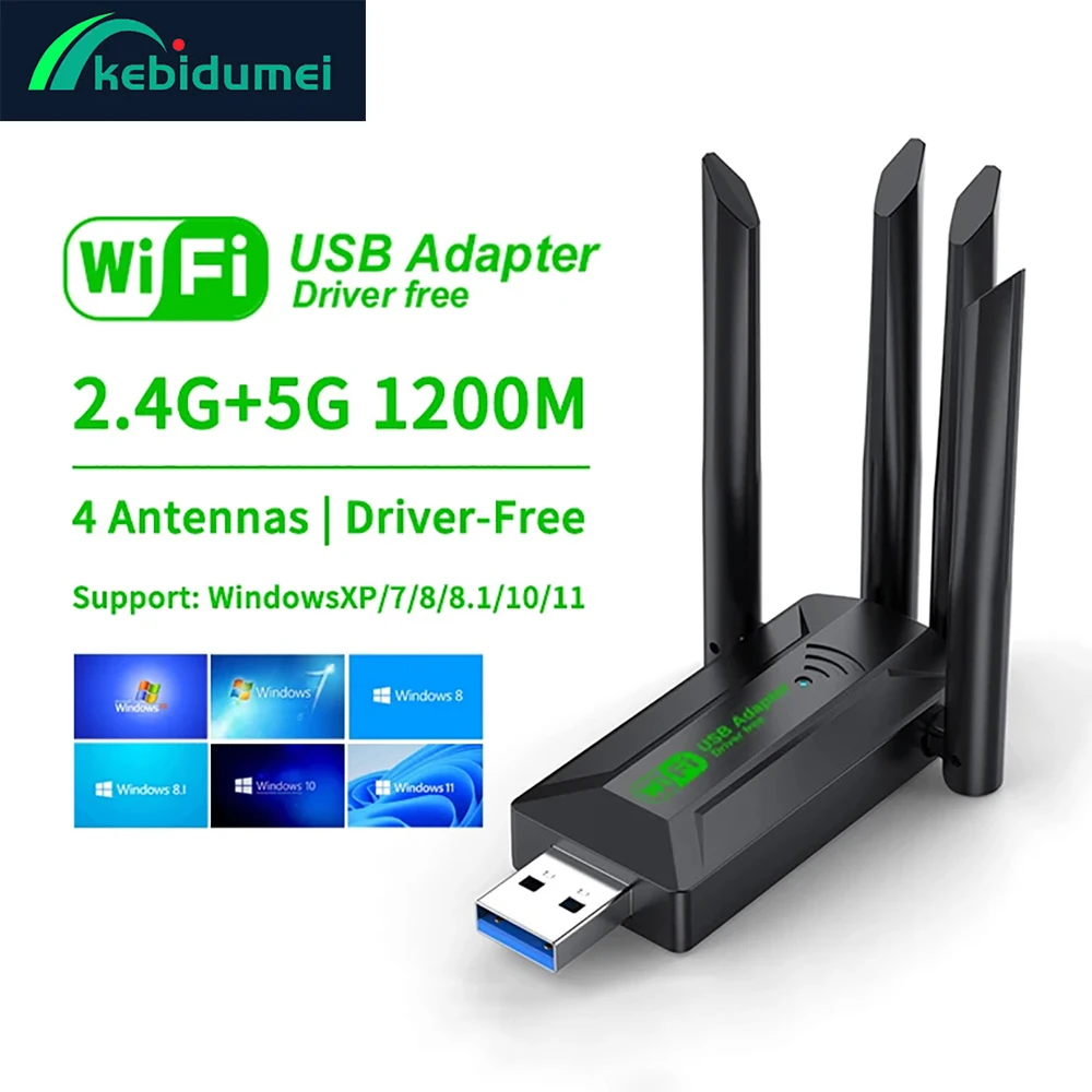 Kebidumei 4 antenas 1200Mbps WiFi USB 3,0 adaptador 2,4G/5GHZ WiFi de doble banda Dongle tarjeta de red inalámbrica 802.11AX para Win 10/11
