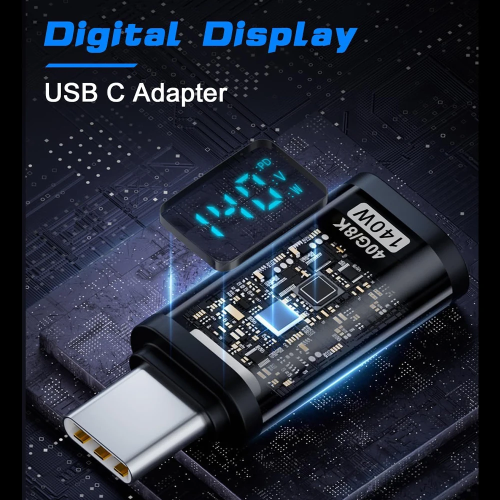 Adaptador USB C 140W con pantalla LED 40Gbps Adaptador de extensión USB C Tipo C Medidor de potencia Probador Extensor USB C USB4 Thunderbolt - imagen 5