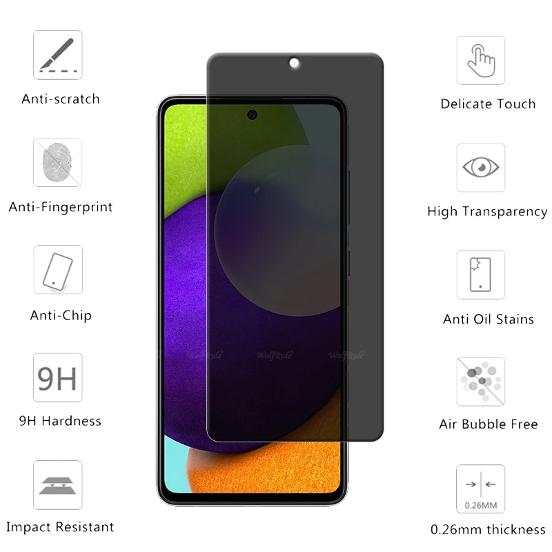 4 Uds para Samsung A52 vidrio Samsung Galaxy A52 vidrio templado 9H HD privacidad Anti-espía cubierta pegamento Protector de pantalla Samsung A52 A 52 - imagen 3