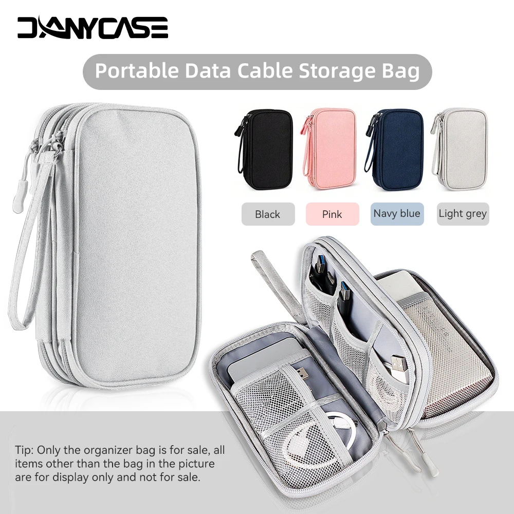 Data Cable Storage Bag Waterproof Travel Organizer Bag Portable Carry Case Double Layers Storage Bag for Cable Cord USB Charger