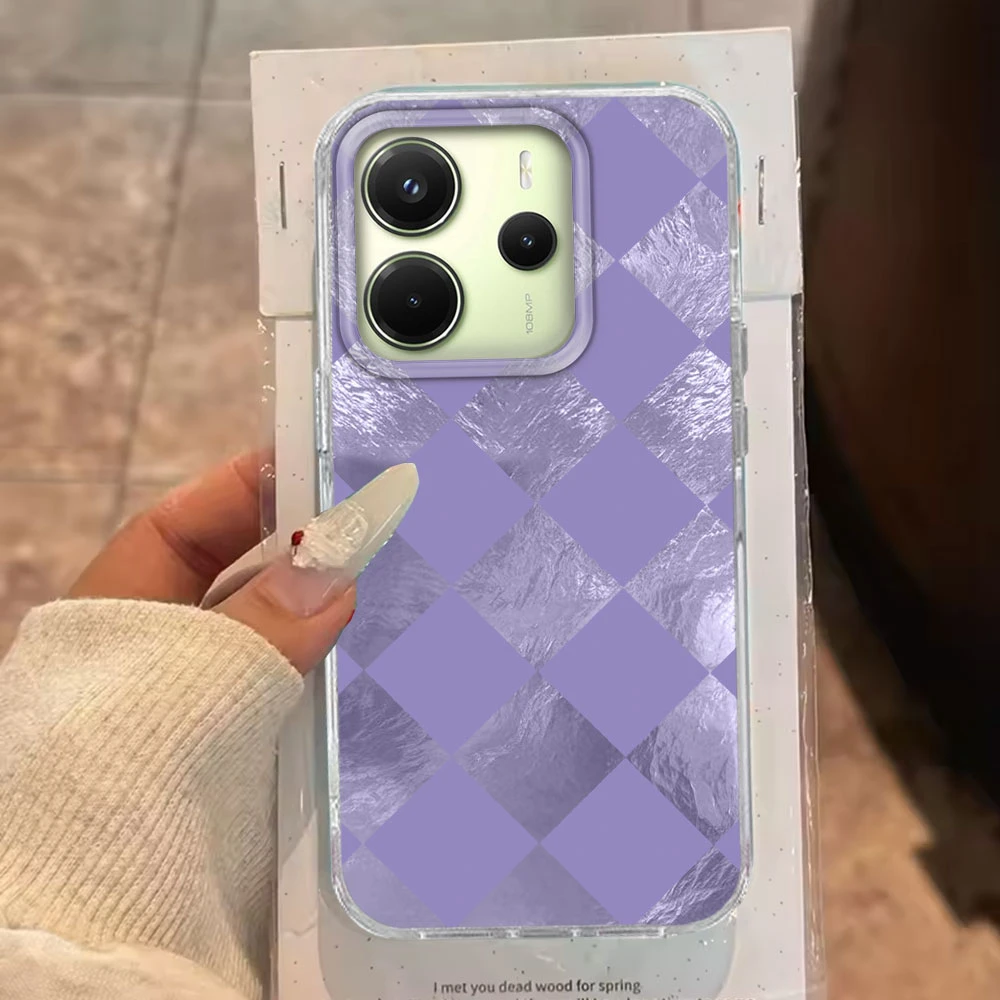  ﻿ Funda de teléfono con rejilla a cuadros negra para Xiaomi Redmi Note 14 13 12 11 11S 10 10S 9 Pro 15C 9C 13C 14C A3 A3X 9C A1 15 - imagen 5