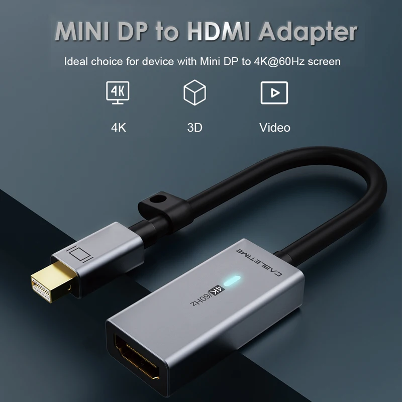 CABLETIME Mini DisplayPort a HDMI Adaptador 4K 60HZ Mini DP a HDMI LED Convertidor para MacBook Air 13 Surface Pro 4 Thunderbolt - imagen 2