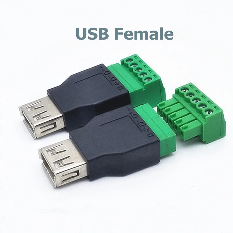 USB 2,0 tipo A macho/hembra a conector de tornillo de 5 pines conector USB con escudo Terminal sin soldadura enchufe DIY - imagen 3