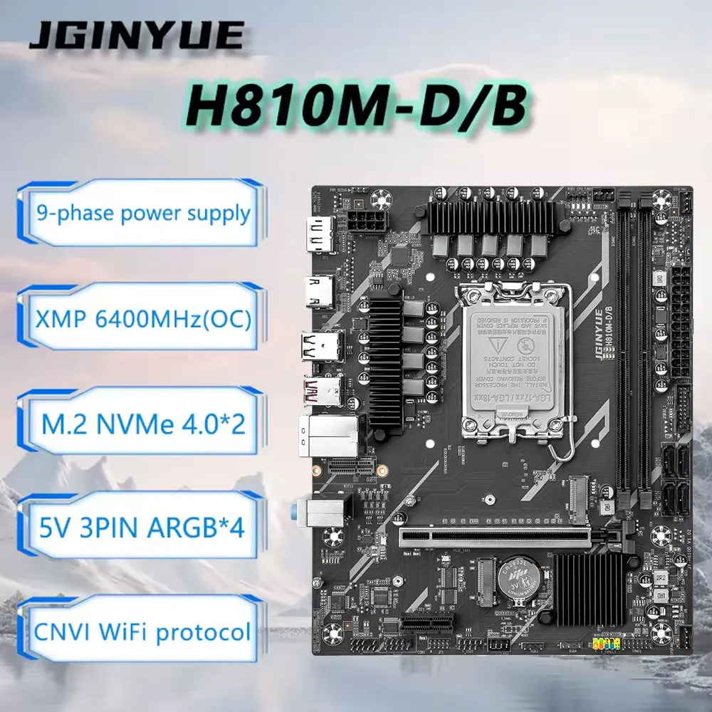 Placa base JGINYUE H810 Intel LGA1851 DDR5 de doble canal compatible con procesadores serie 225F/230F/245K/245KF Core Ultra 200 - imagen 3