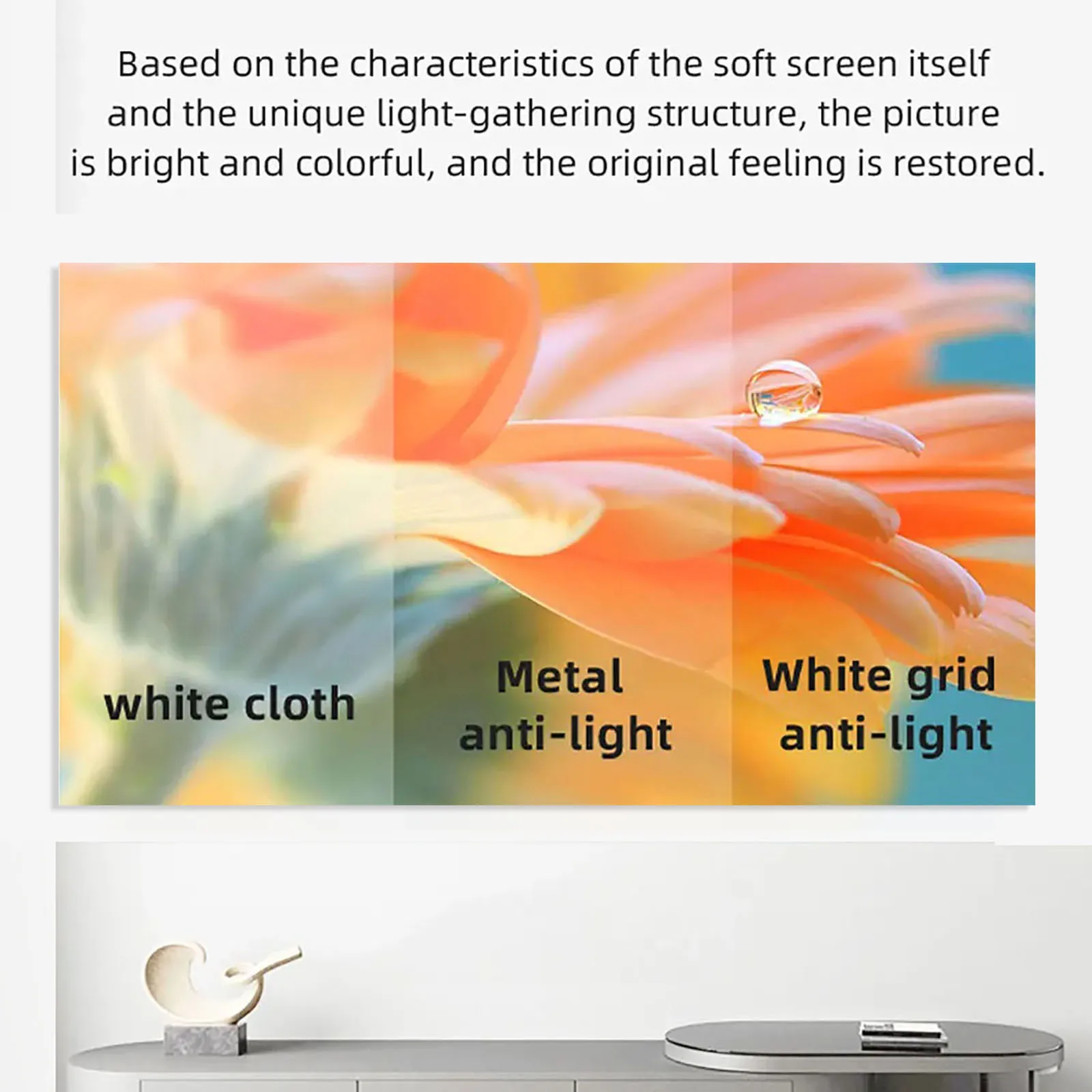 Pantalla de proyector portátil de 60 72 100 120 133 pulgadas, rejilla blanca, tela reflectante antiluz, cortina de proyección 3D 4K para el hogar y la Oficina - imagen 2