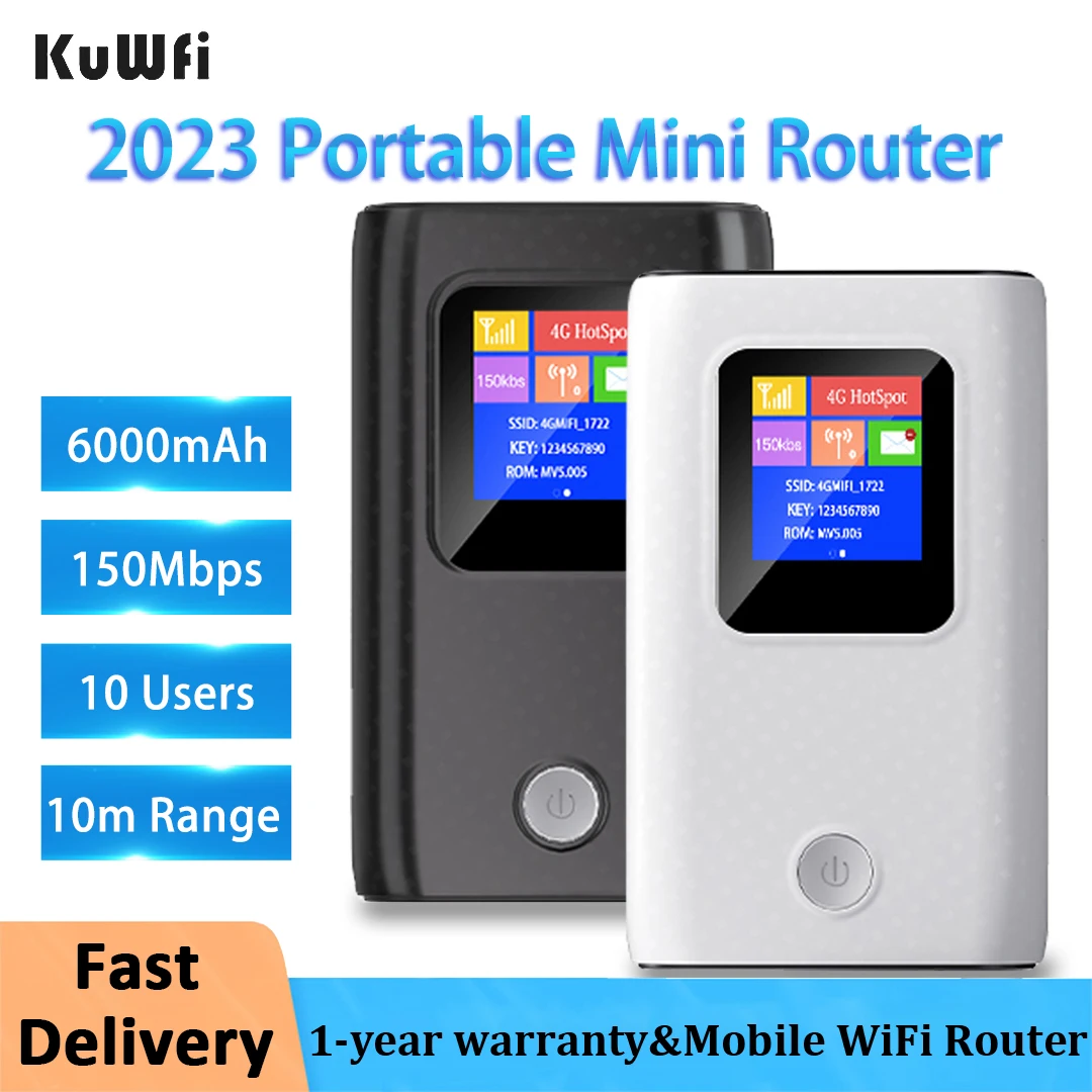 KuWfi-enrutador 4G Lte, módem portátil Wifi inalámbrico de 300Mbps, Mini punto de acceso para exteriores, Wifi de bolsillo, repetidor de ranura para tarjeta Sim, 6000mah