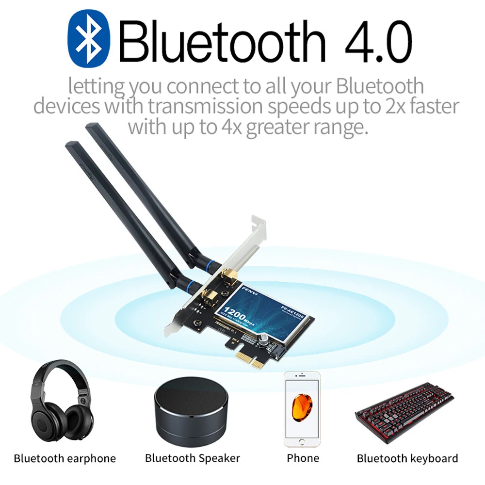 Fenvi WiFi5 AC1200 PCI-E adaptador WiFi BT4.0 802.11AC tarjeta WiFi adaptador de red de doble banda 802.11ac para PC de escritorio Win 7/8/10/11 - imagen 4