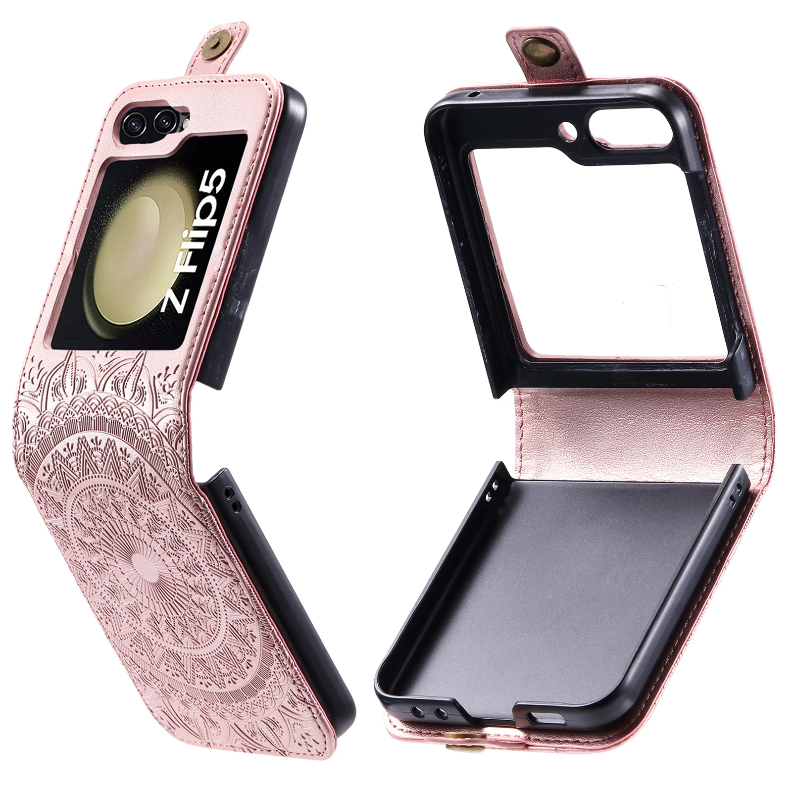 Funda de teléfono de cuero con estampado de flores para Samsung Galaxy Z Flip 5 5G ZFLIP5 Flip5, funda delgada con sensación de piel, ultrafina