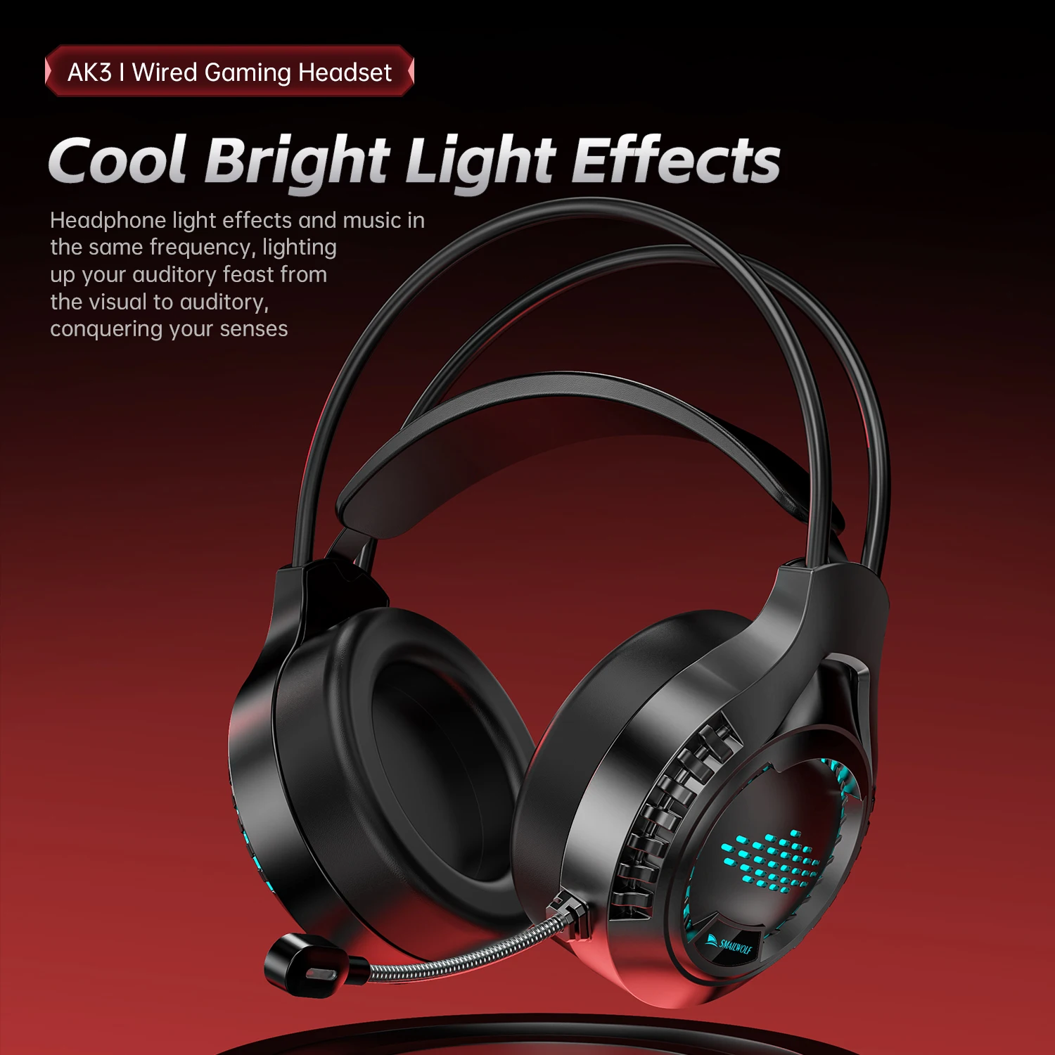 SMAIKLWOLF AK3 Auriculares para juegos de deportes electrónicos montados en la cabeza Auriculares con iluminación RGB con cable Auriculares para juegos de escritorio para computadora portátil