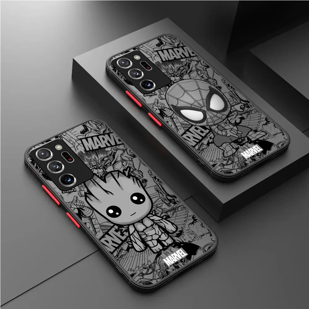 Funda de teléfono mate con estampado de Spiderman de Marvel para Samsung Galaxy S22 S23 Ultra Note 20 Ultra 10 Plus 8 9 S20 FE S21 Note