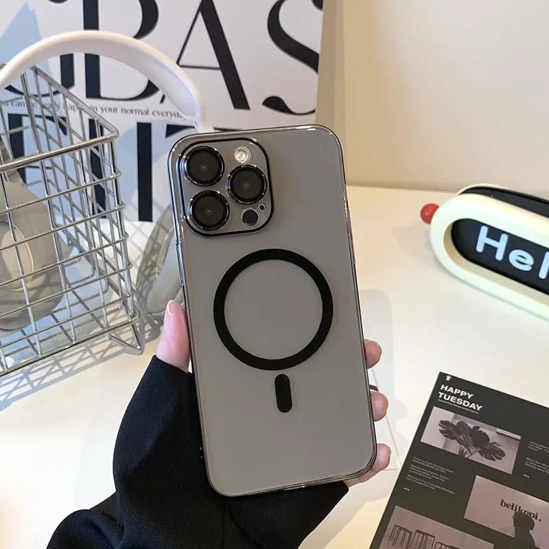 Funda magnética dura transparente para Magsafe para iPhone 16, 15, 14, 13, 12, 11 Pro Max Plus, películas para lentes, carga inalámbrica, cubierta ultrafina para PC - imagen 4