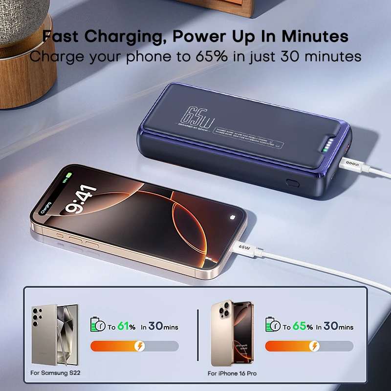 QOOVI Power Bank 30000mAh capacidad de batería externa PD 65W carga rápida cargador portátil Powerbank para ordenador portátil iPhone Samsung - imagen 3