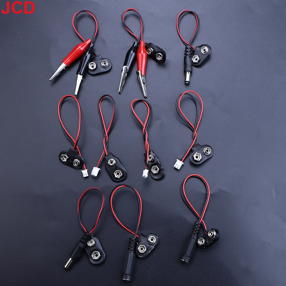Conector de batería de 9V, Clips de alimentación, conector CC macho hembra, adaptador a presión de cocodrilo, Cable de soporte, enchufe de plomo de 9 voltios, barril, 5 uds. - imagen 3
