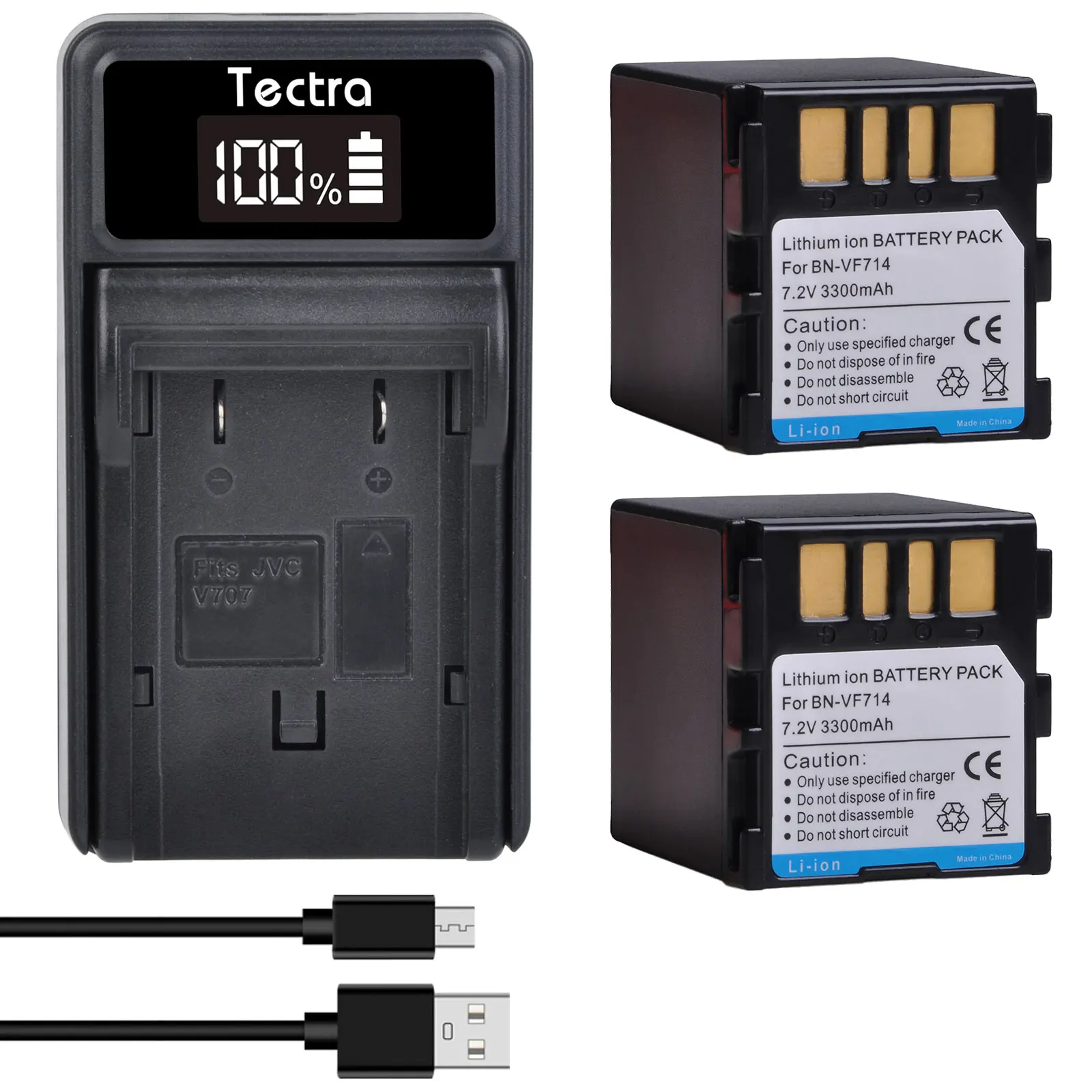 Batería de 3300mAh BN-VF707 BN-VF714 BN-VF733 y cargador USB LED para JVC BN-VF707U BN-VF714U BN-VF733U GR-D240