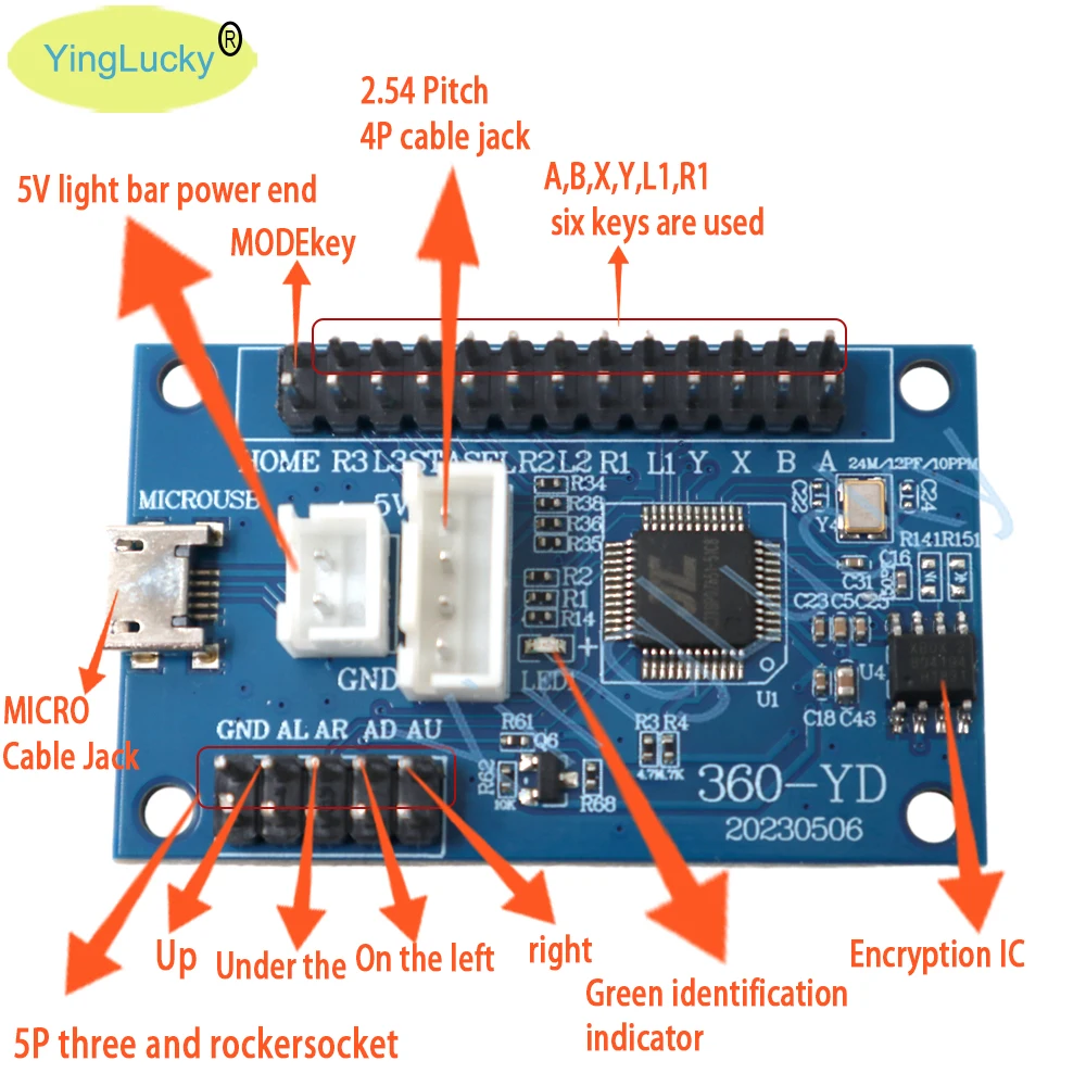 Juegos de Arcade Xbox360, placa Usb Zero Delay, compatible con Pc, Xbox 360, controlador de Gamepad Android, botón de Arcade Diy con Cable - imagen 4