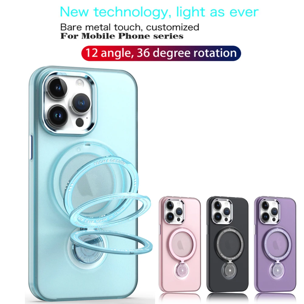 Funda magnética de Metal para iphone, carcasa con soporte de anillo, carga inalámbrica Magsafe, a prueba de golpes, 15, 14 Plus, 13, 12, 11 Pro Max - imagen 2