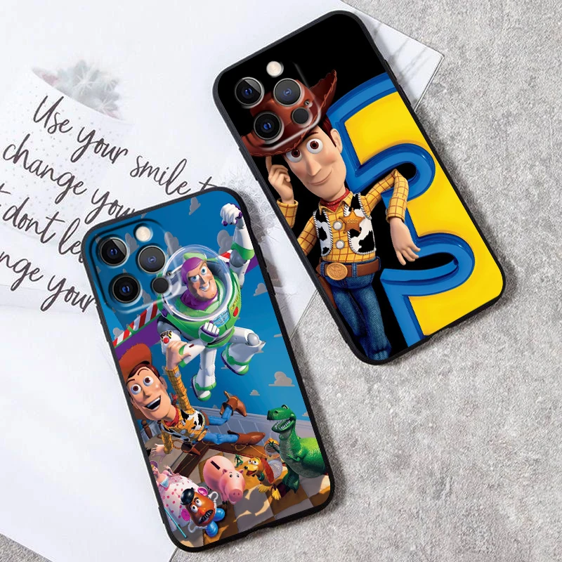 Funda de teléfono de dibujos animados de Disney Toy Story para iPhone 15, 14, 13, 12, 11, XS, XR, X, 8, 7, SE Pro Max Plus, Mini, negra - imagen 3