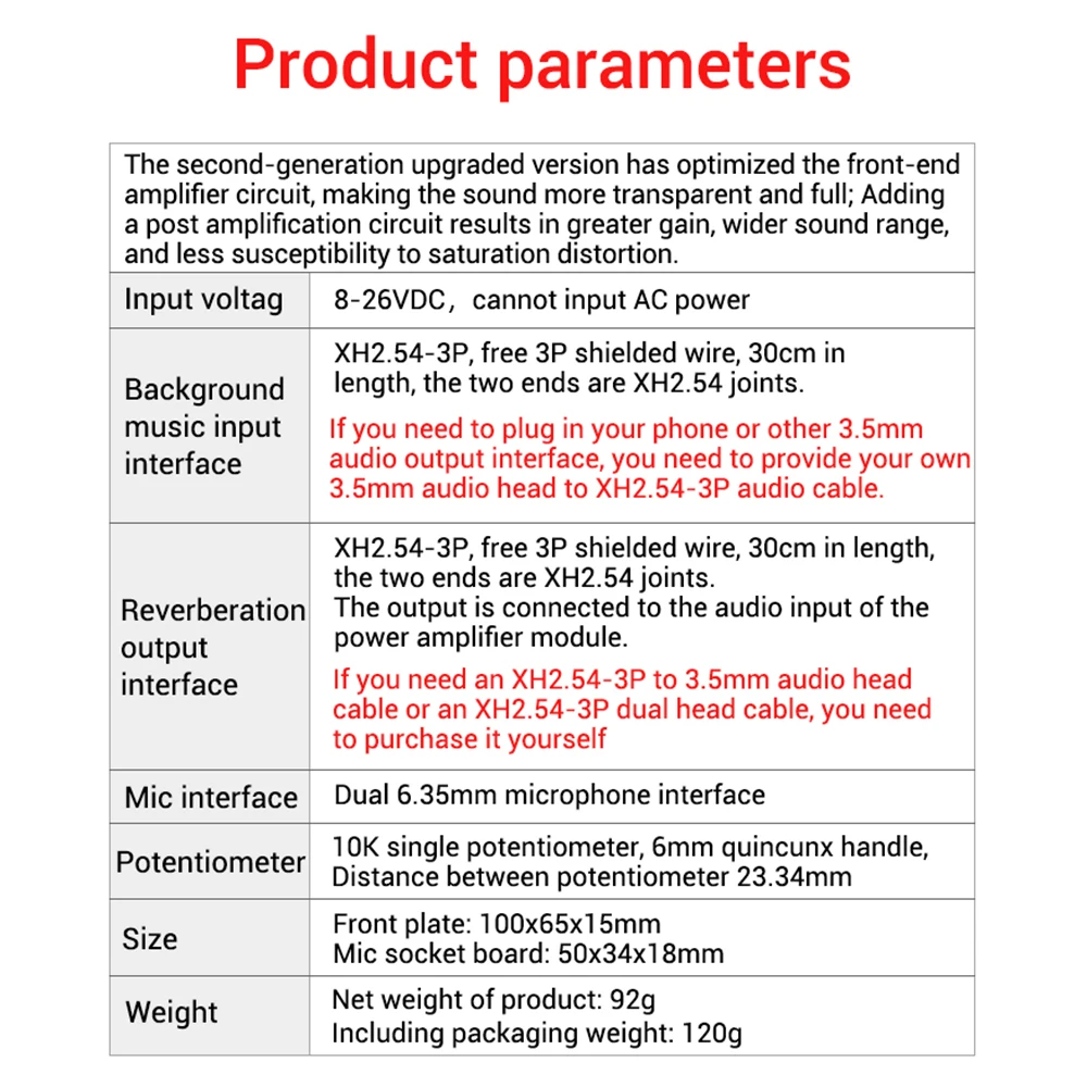 Tablero de reverberación de Karaoke, micrófono de Karaoke, tablero de efectos frontales de canto, mezcla DSP, antiaullidos, DC 8-26V - imagen 5